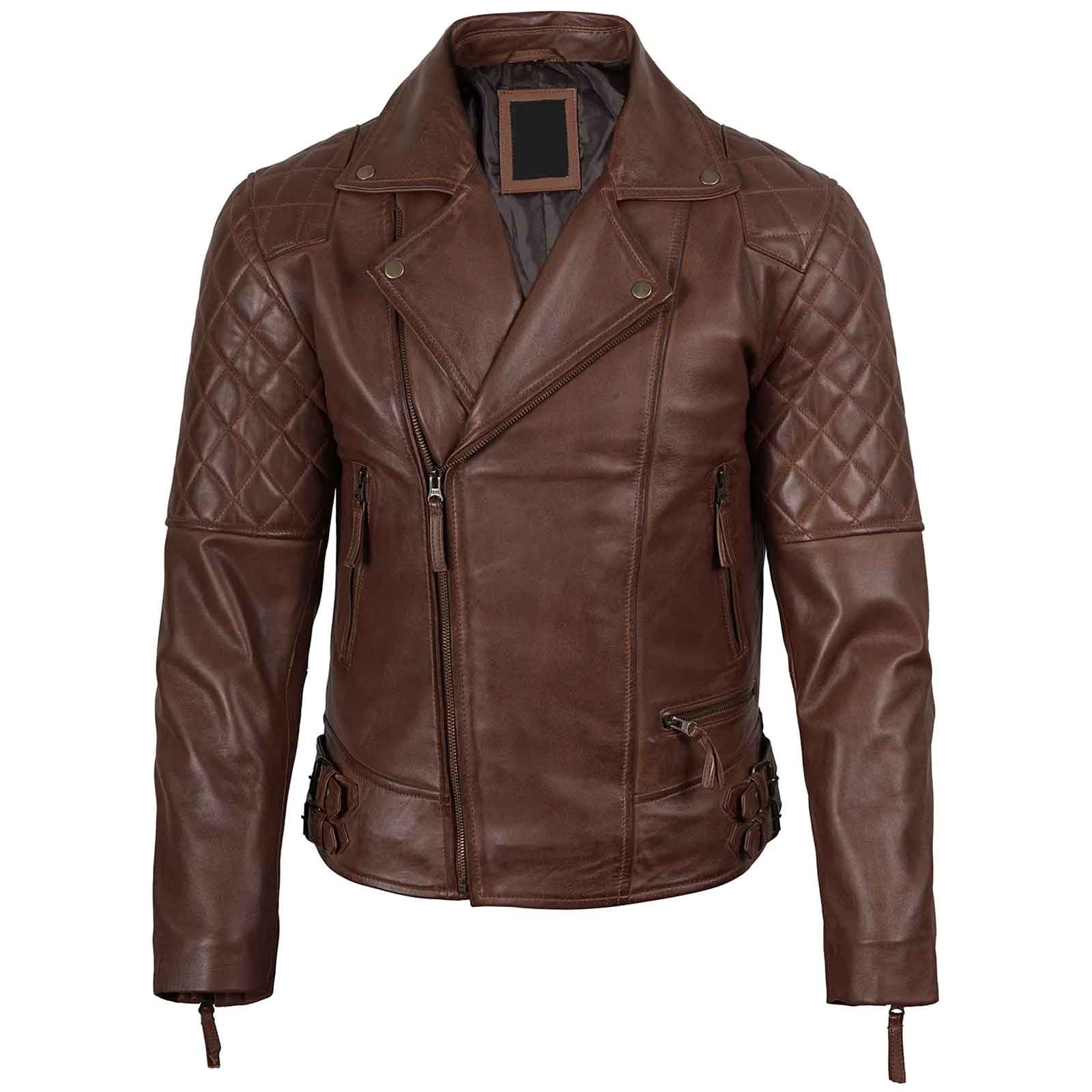 Frisco Men's Dark Brown Quilted Asymmetrical Leather Biker Style Jacket