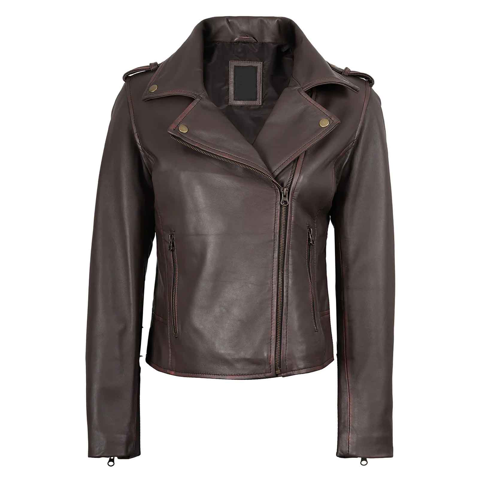 Regals Leather Vintage Women's Dark Brown Asymmetrical Leather Jacket