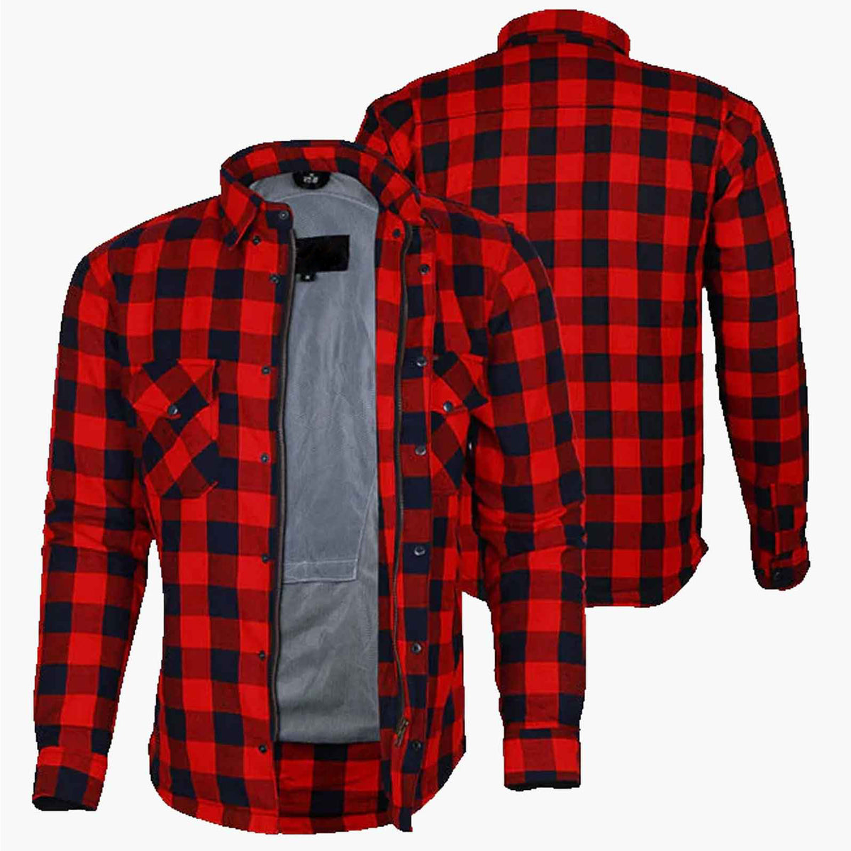 Regals Leather EXO Red/Black Motorcycle Flannel with Kevlar Armor – Protective Riding Shirt for Men