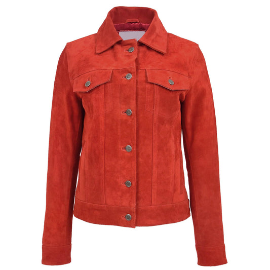 Women's Red Suede Trucker Jacket – Alma Soft Genuine Suede Vintage Style