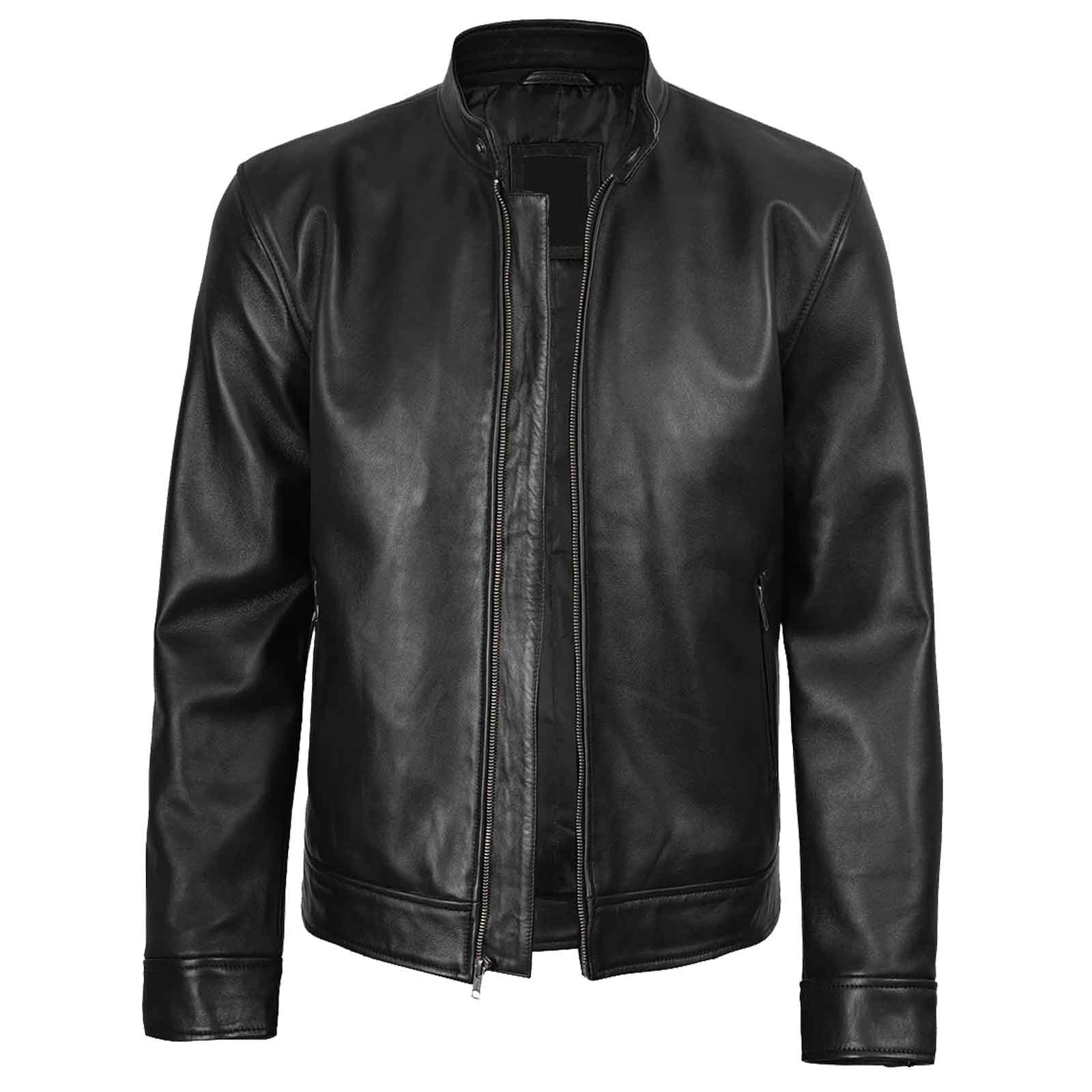 Regals Leather Owen Men's Black Cafe Racer Style Lambskin Leather Jacket