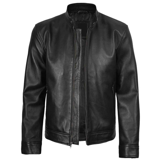 Regals Leather Owen Men's Black Cafe Racer Style Lambskin Leather Jacket
