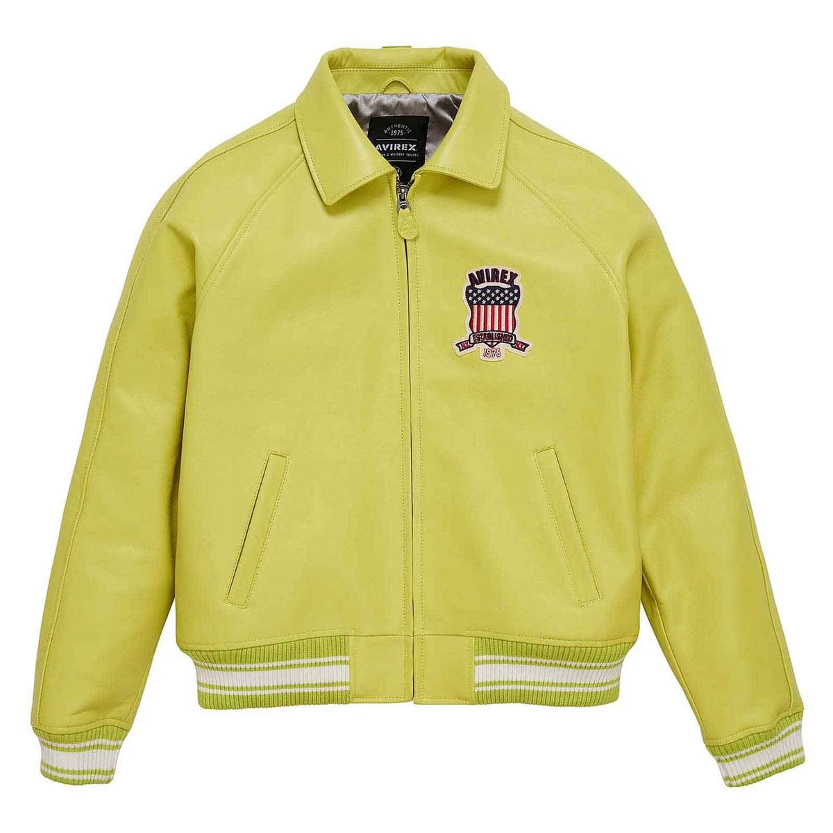 Handmade Men’s Iconic Avirex Leather Jacket Lime Green Leather Bomber Flight Jacket