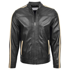 Clyde Black Men’s Leather Jacket – Classic Biker Style with Stripes