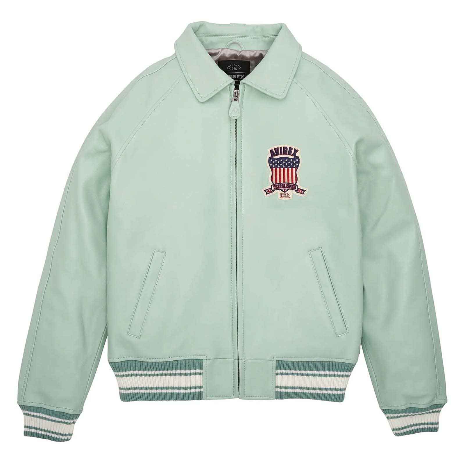 Best Quality Men’s Avirex Leather Jacket Light Green Leather Bomber Jacket Pilot Style