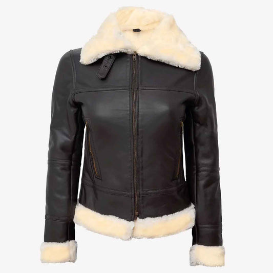 Women’s Dark Brown B3 Shearling Bomber Jacket – Vintage Aviator Style | Regals Leather