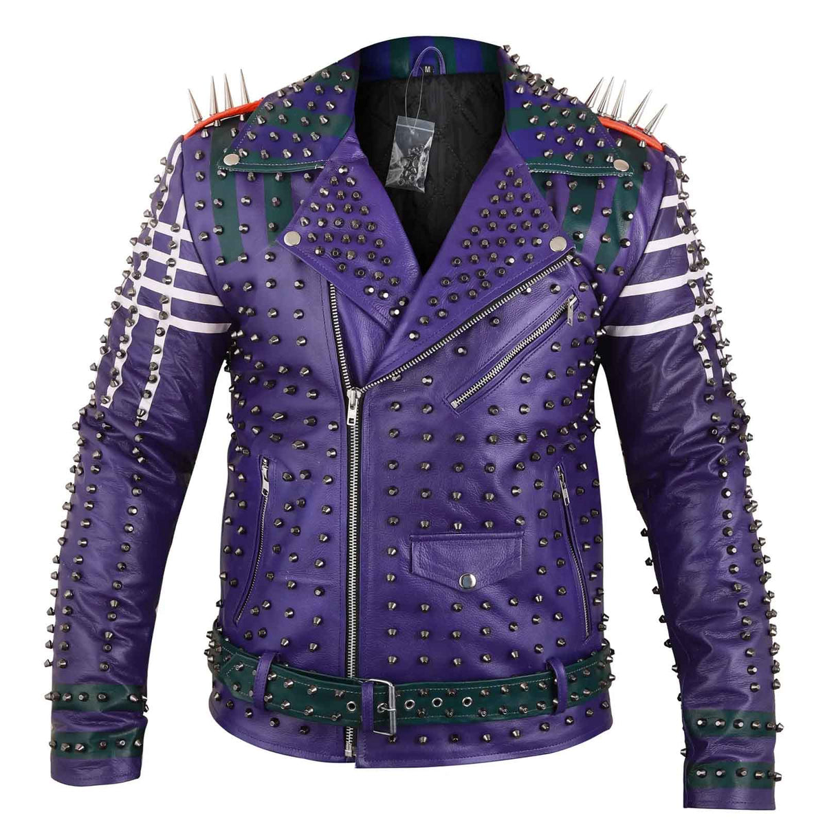 Men's Purple Spiked Leather Jacket | Studded Biker Coat for Punk & Gothic Style