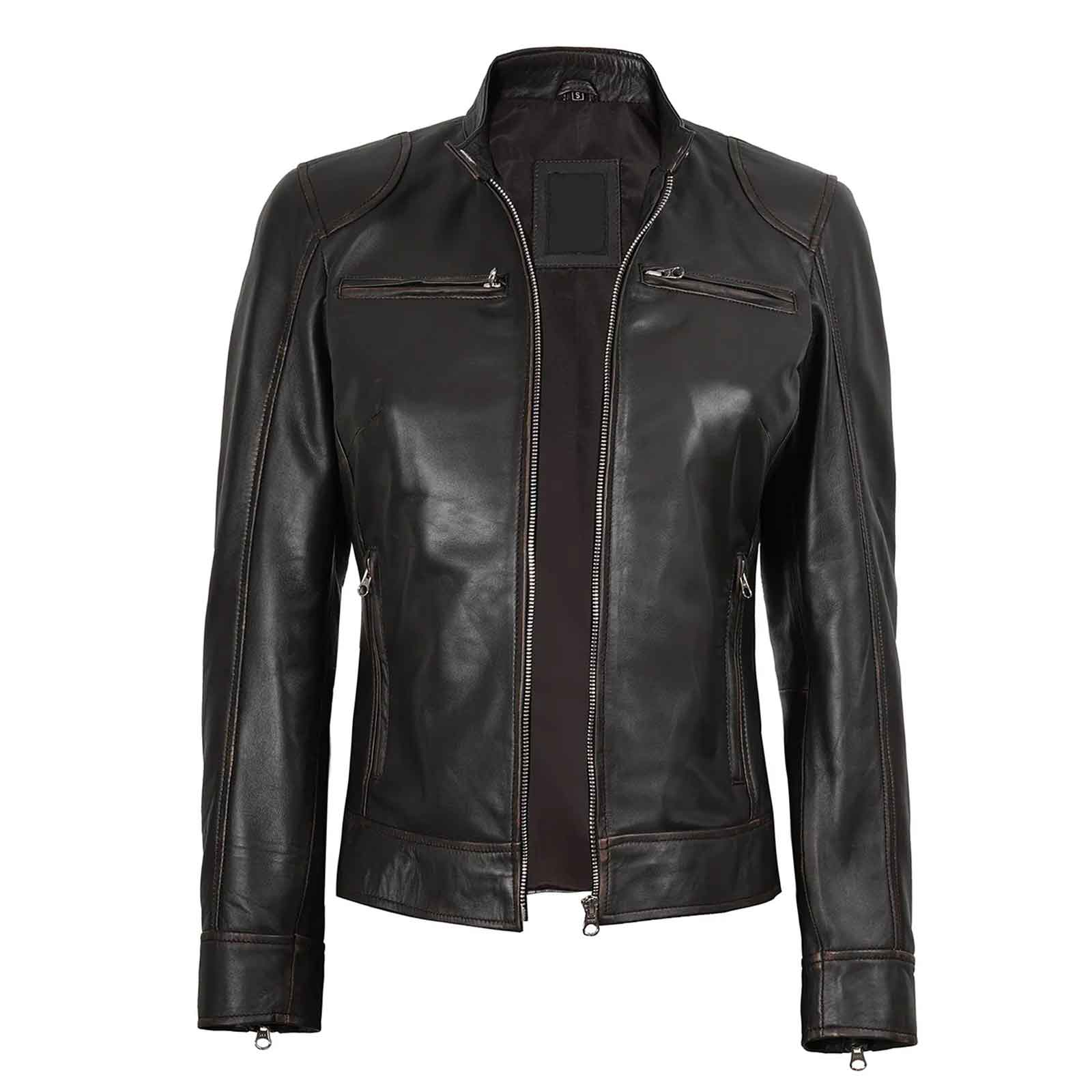 Dodge Women’s Vintage Rub-Off Brown Leather Jacket – Regals Leather