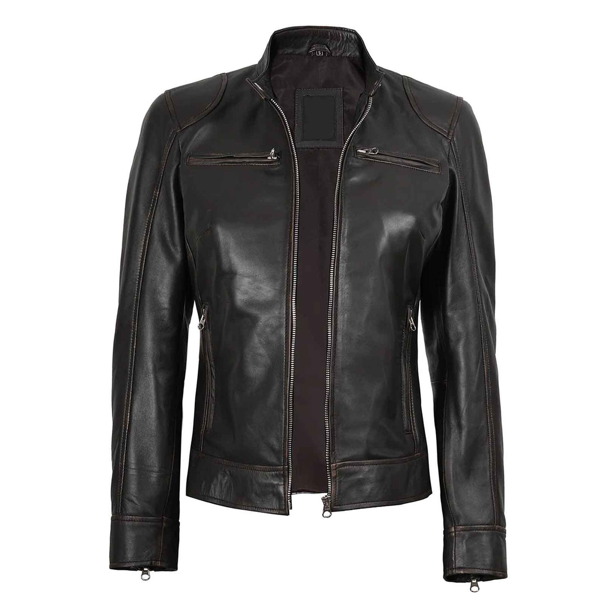 Dodge Women’s Vintage Rub-Off Brown Leather Jacket – Regals Leather
