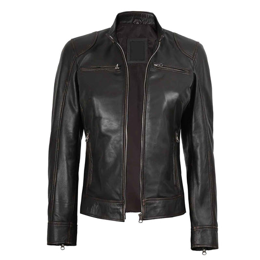 Dodge Women’s Vintage Rub-Off Brown Leather Jacket – Regals Leather
