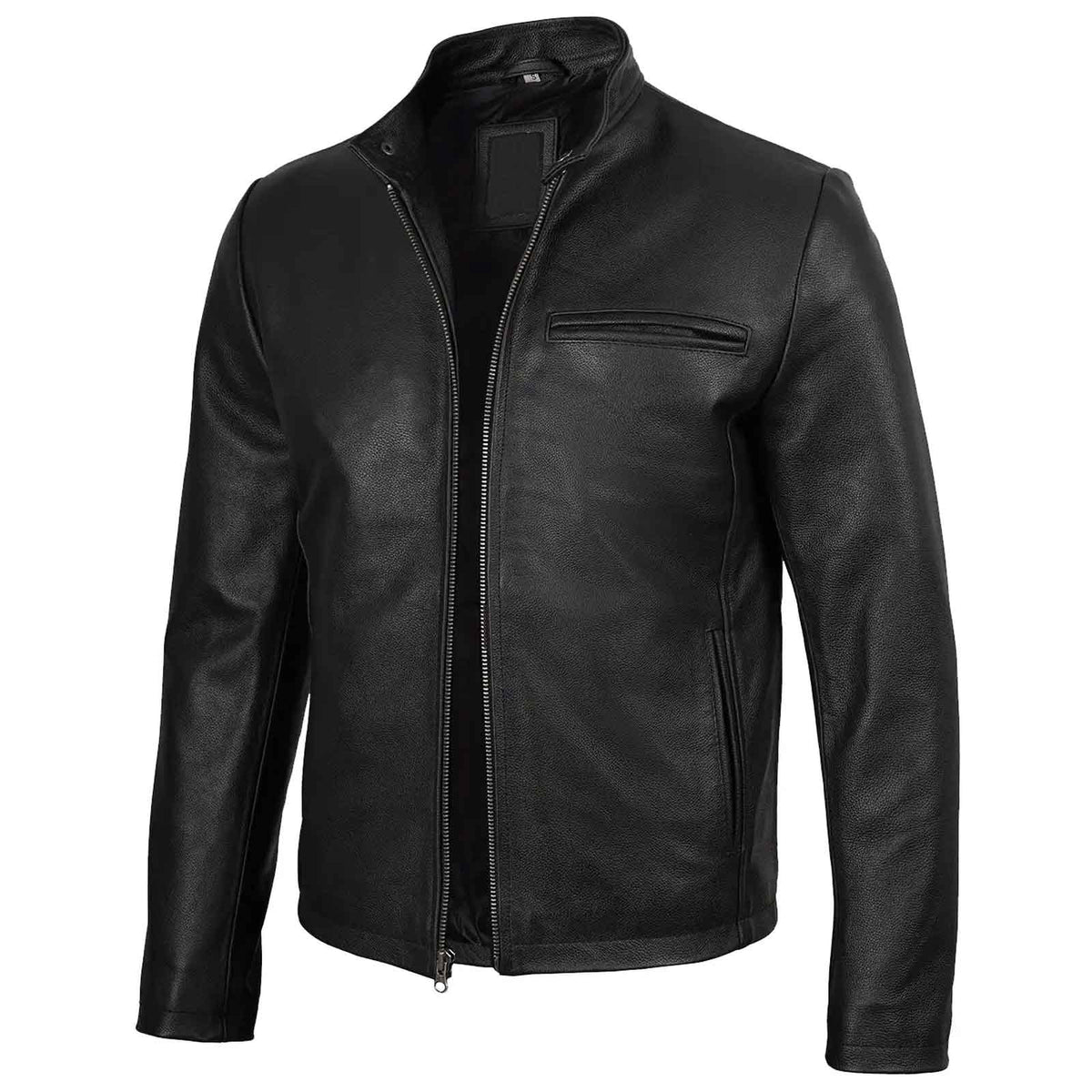 Men's Handmade Black Cowhide Leather Cafe Racer Jacket Regals Leather