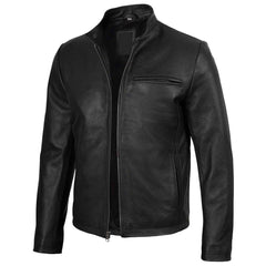 Men's Handmade Black Cowhide Leather Cafe Racer Jacket Regals Leather