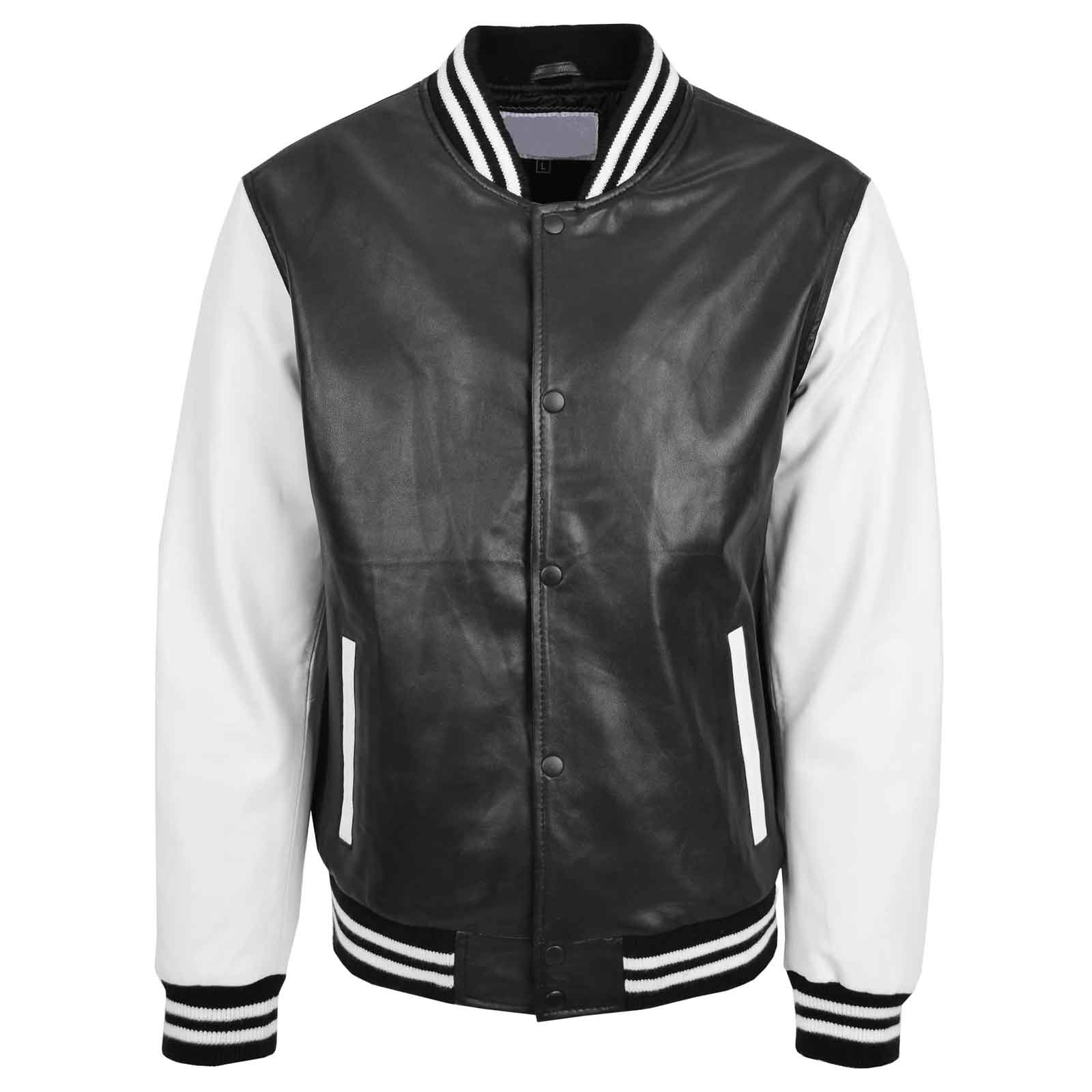 Garry Black & White Leather Varsity Jacket for Men – Classic College Boy Style