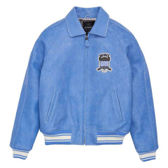 Top Quality Men’s Avirex Leather Jacket Denim Blue Leather Bomber Jacket Iconic Style