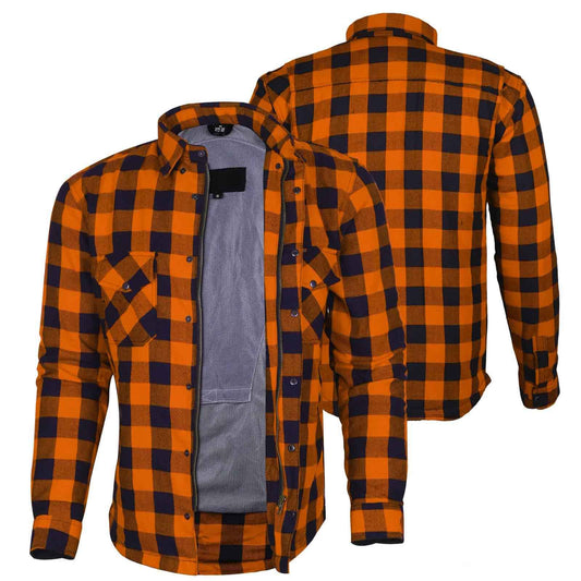 Exo Protective Motorcycle Flannel Shirt Orange/Black – Kevlar® Lined Riding Shirt with CE Armor Pockets