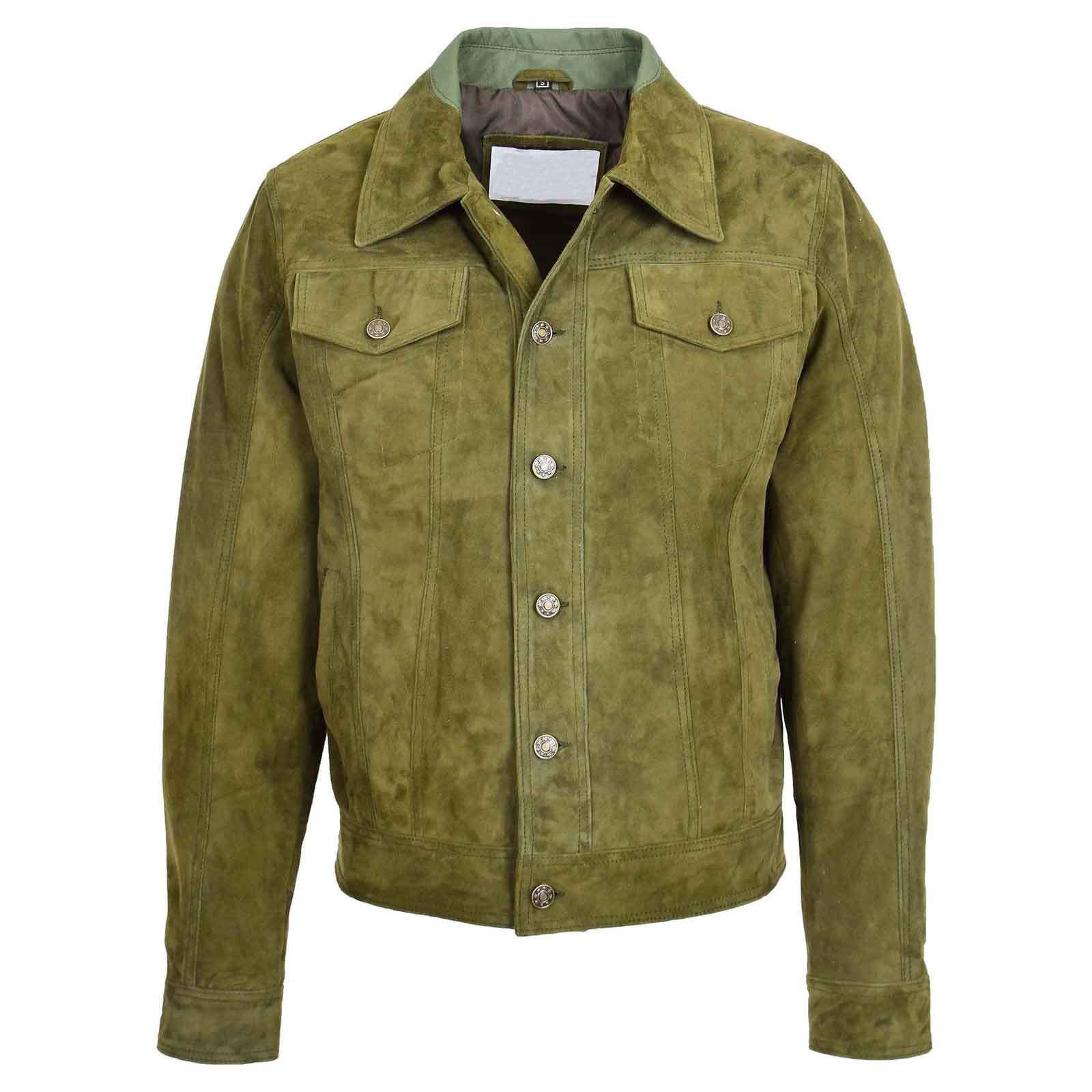 Men’s Real Suede Trucker Harrington Jacket – Daryl Green Goat Suede Classic