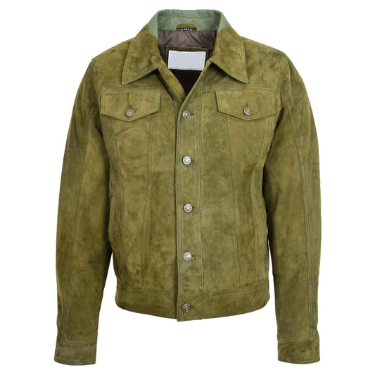 Men’s Real Suede Trucker Harrington Jacket – Daryl Green Goat Suede Classic