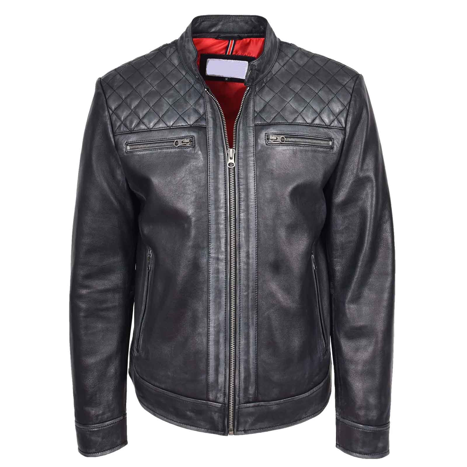 Men’s Real Leather Biker Jacket – Black Cafe Racer Style | Regals Leather
