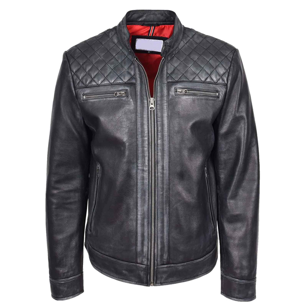 Men’s Real Leather Biker Jacket – Black Cafe Racer Style | Regals Leather