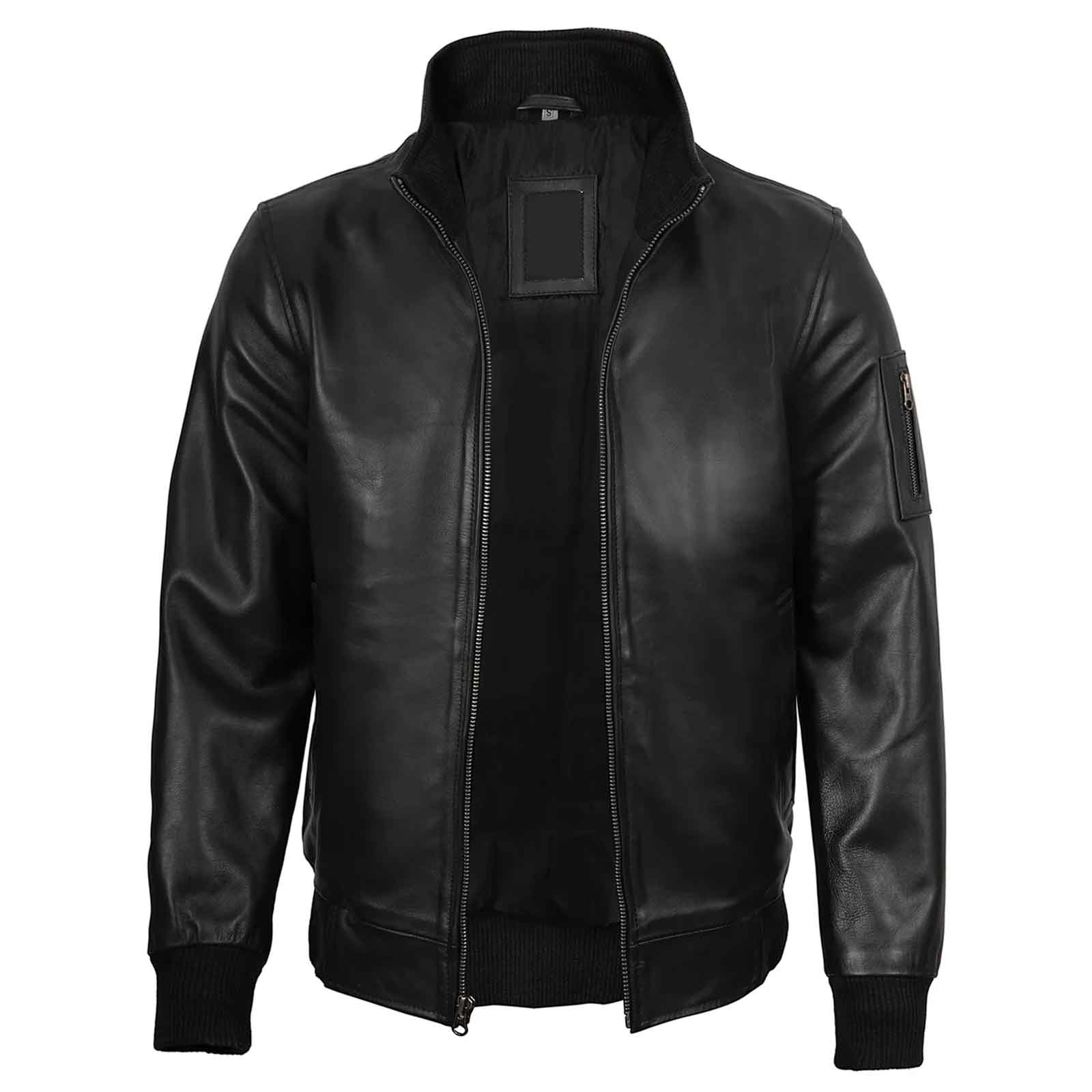 Regals Leather Men's Black Real Cowhide Leather Bomber Jacket