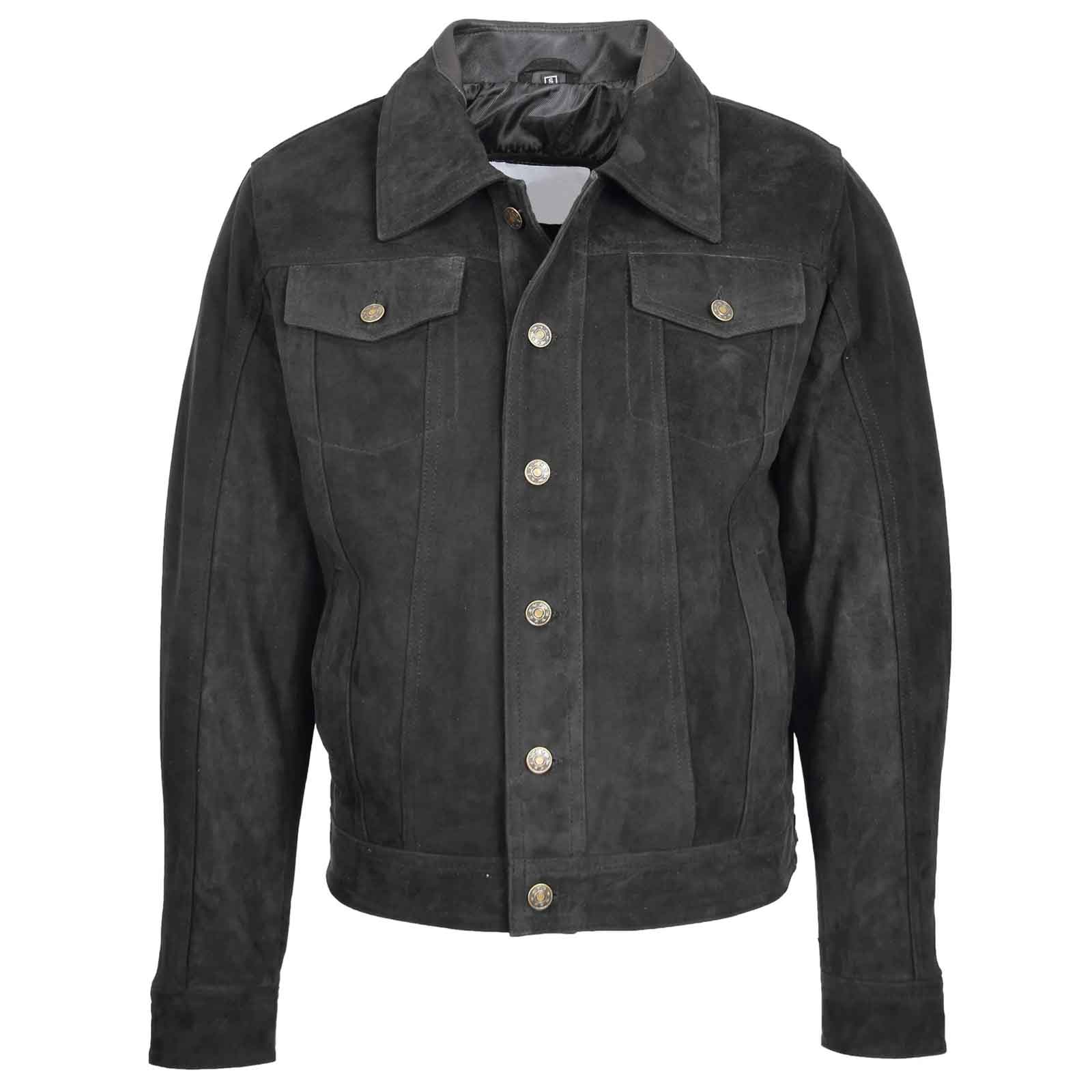 Men’s Real Suede Trucker Harrington Jacket – Daryl Black Leather Jacket