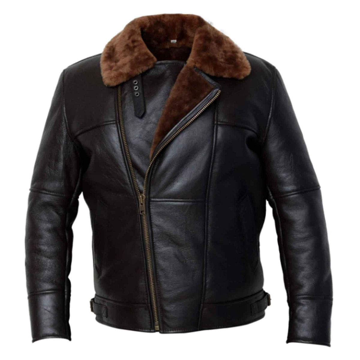 Regals Leather Men’s Black Brown B3 Leather Bomber Jacket Pilot Aviator Style