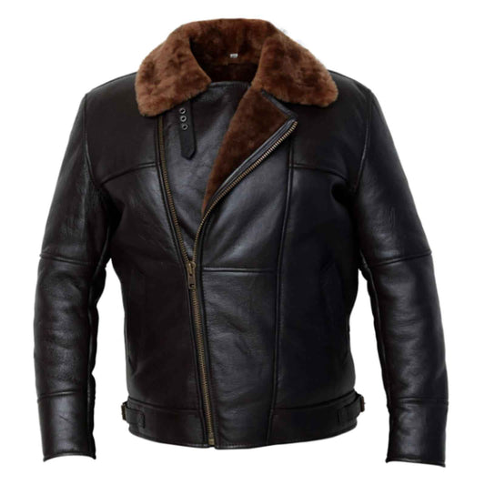 Regals Leather Men’s Black Brown B3 Leather Bomber Jacket Pilot Aviator Style