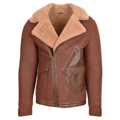 Men’s Sheepskin Aviator Jacket – Dustin Brown Ginger Cross Zip Biker Style | Regals Leather