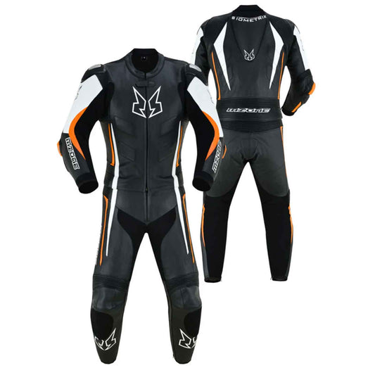 MZONE Imola Leather Bike Suit 2PC – High-Performance Professional Riding Suit in Black/White/Orange for Riders