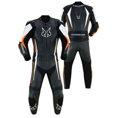 MZONE Imola Leather Bike Suit 2PC – High-Performance Professional Riding Suit in Black/White/Orange for Riders