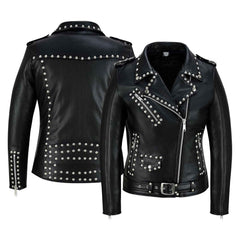 High Quality Iron Stud Women’s Studded Leather Biker Jacket