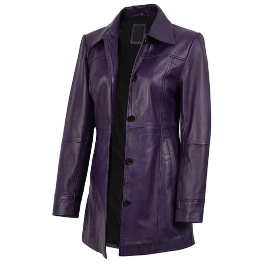 Regals Leather Vintage Kandis Women's Leather Purple 3/4 Length Car Coat