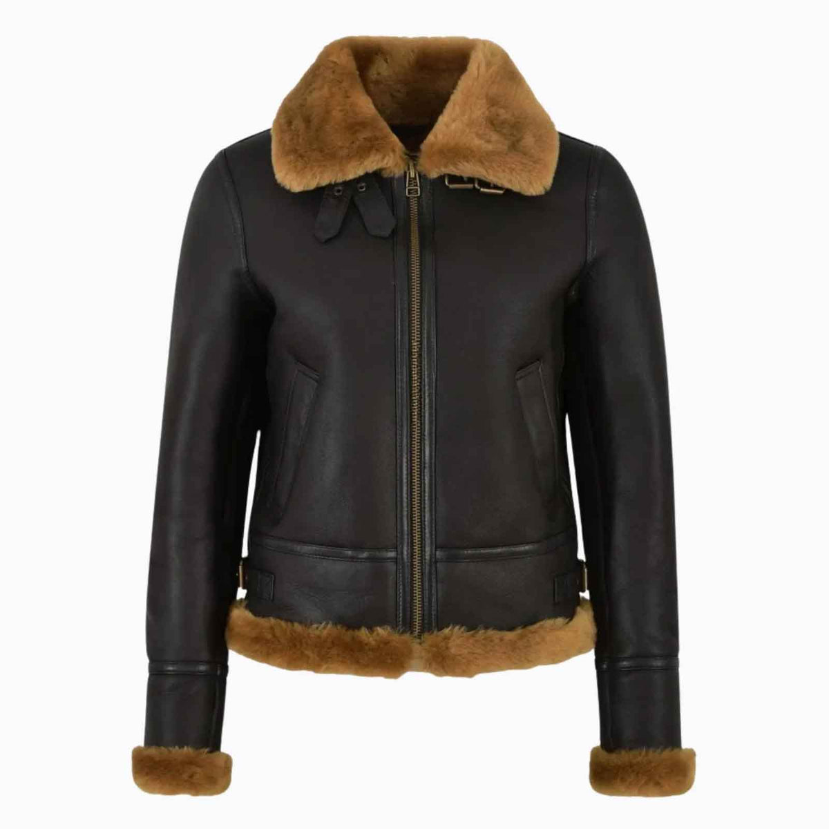Women’s B3 RAF Bomber Jacket – Brown Aviator Flying Shearling Fur Real Leather Coat