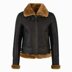 Women’s B3 RAF Bomber Jacket – Brown Aviator Flying Shearling Fur Real Leather Coat