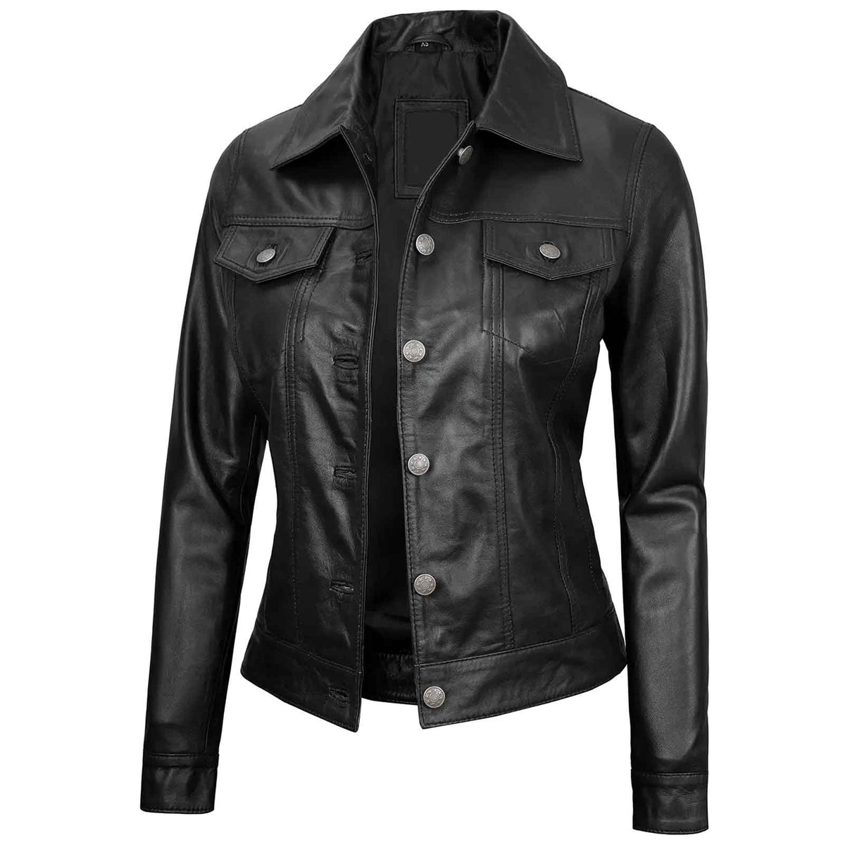 Stylish Vintage Fernando Women's Black Leather Trucker Jacket | Regals Leather