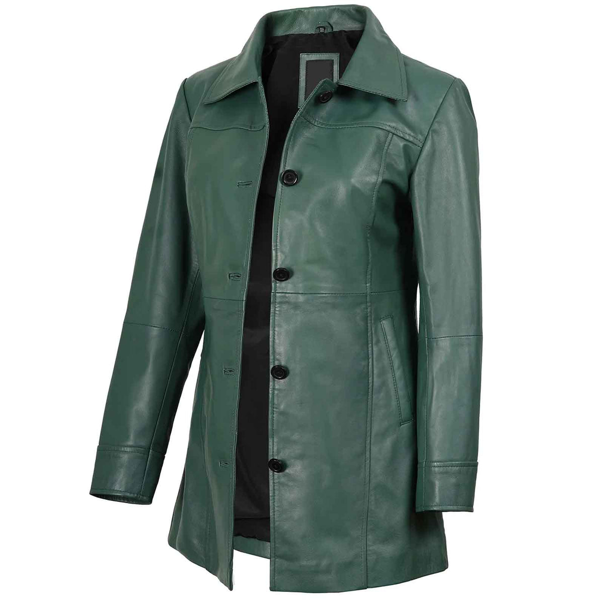 Regals Leather Genuine Women's Green Real Leather Car Coat