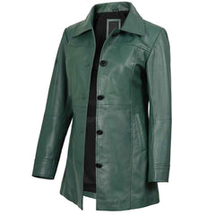 Regals Leather Genuine Women's Green Real Leather Car Coat