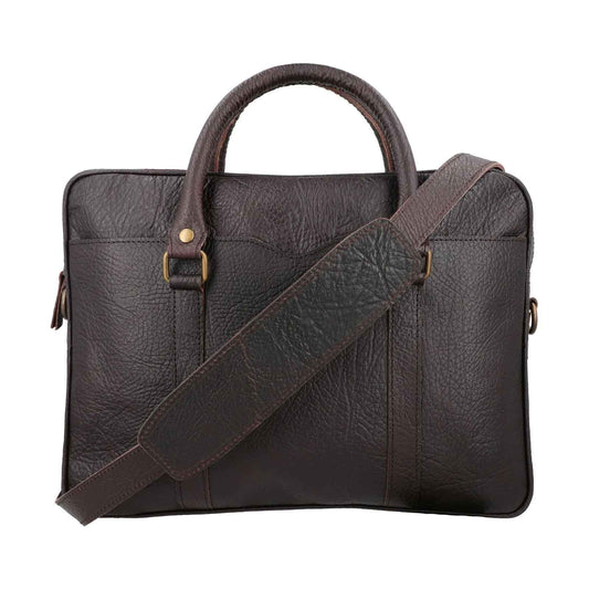 Adjustable Strap and Top Handle – REGALS LEATHER Vintage Blackish-brown Leather Bag for Work, Travel & Business