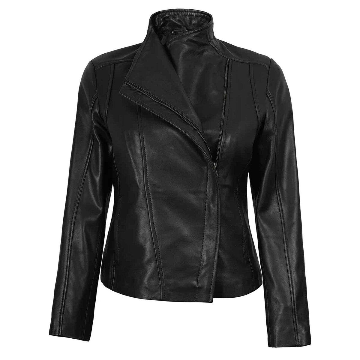 Women’s Black Leather Motorcycle Jacket | Cafe Racer Biker Design