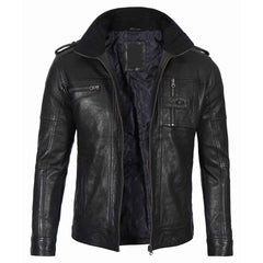 Men's Black Waxed Cafe Racer Style Lambskin Leather Jacket Regals Leather