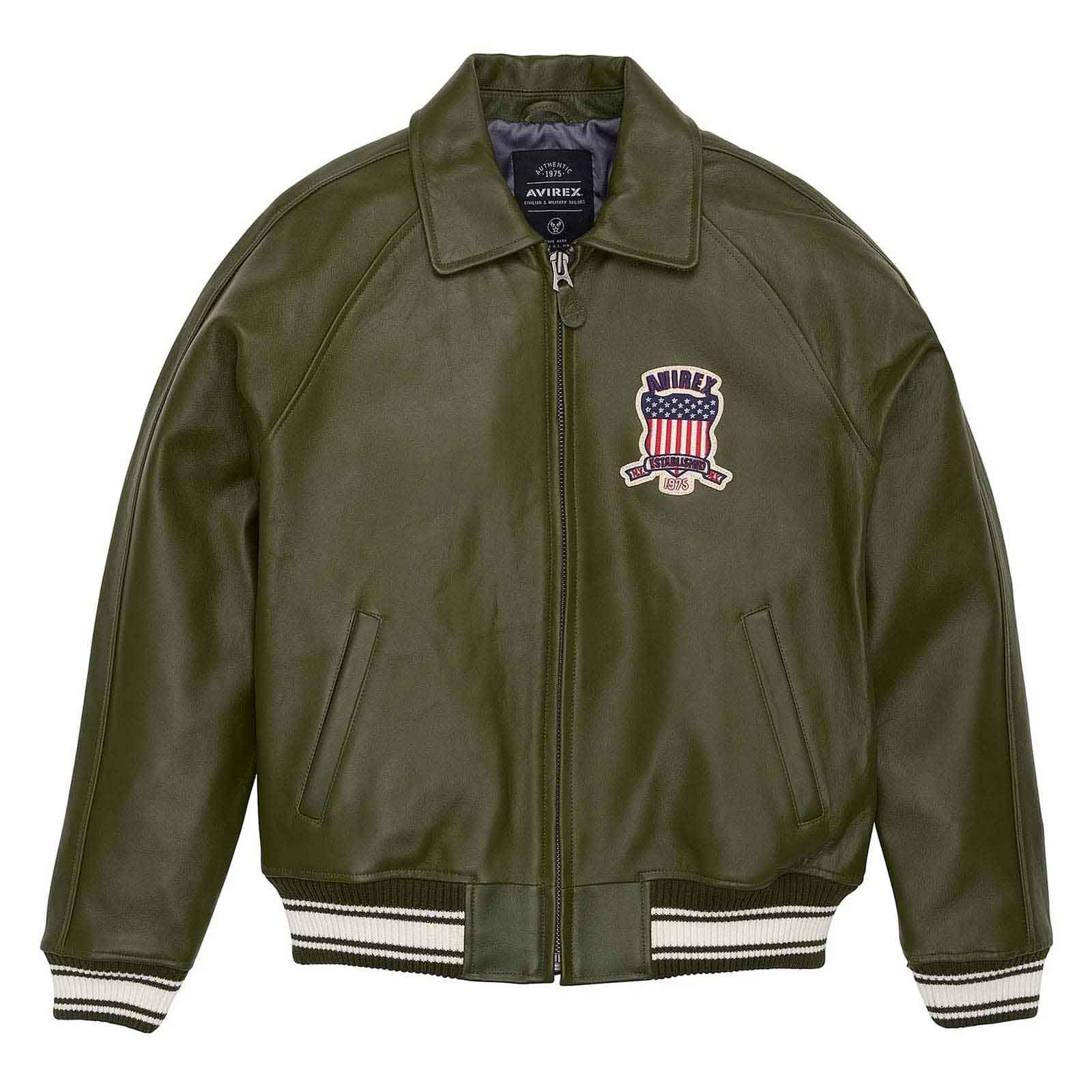Best Seller Men’s Iconic Avirex Leather Jacket Olive Green Leather Bomber Jacket Aviator Style