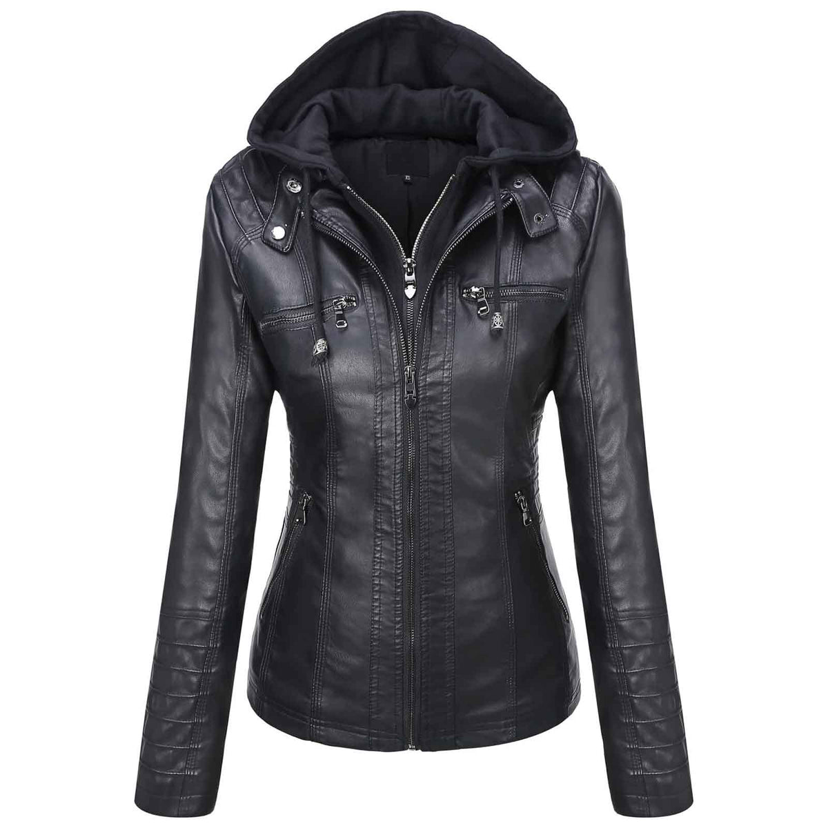 Tanming Women’s Faux Leather Jacket with Removable Hood – Stylish PU Moto Biker Coat for Fall & Winter
