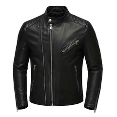 Chaqueta Biker de Cuero de Oveja Negra para Hombre – Estilo Moto Ajustado | Regals Leather