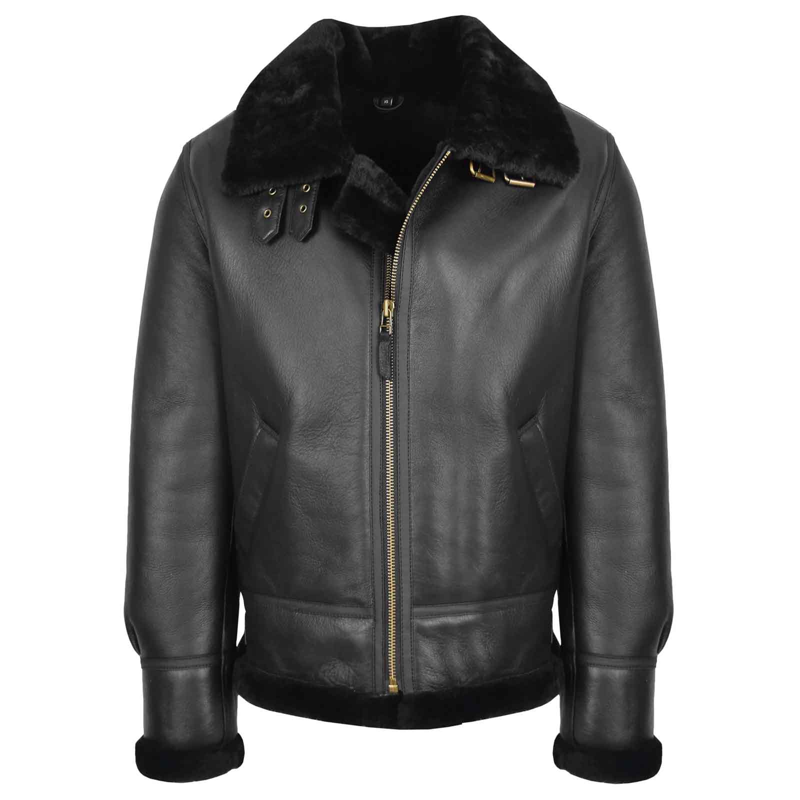 Men’s Classic B3 Original Sheepskin Jacket – Black Aviator Bomber Coat | Regals Leather