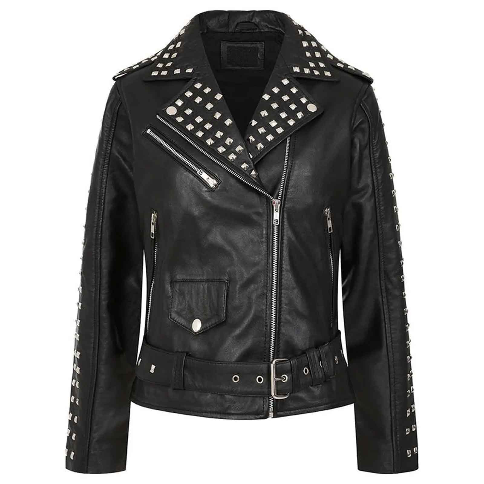 Women’s Black Cropped Leather Biker Jacket | Genuine Cowhide Short Moto Coat