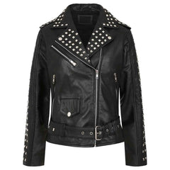 Women’s Black Cropped Leather Biker Jacket | Genuine Cowhide Short Moto Coat