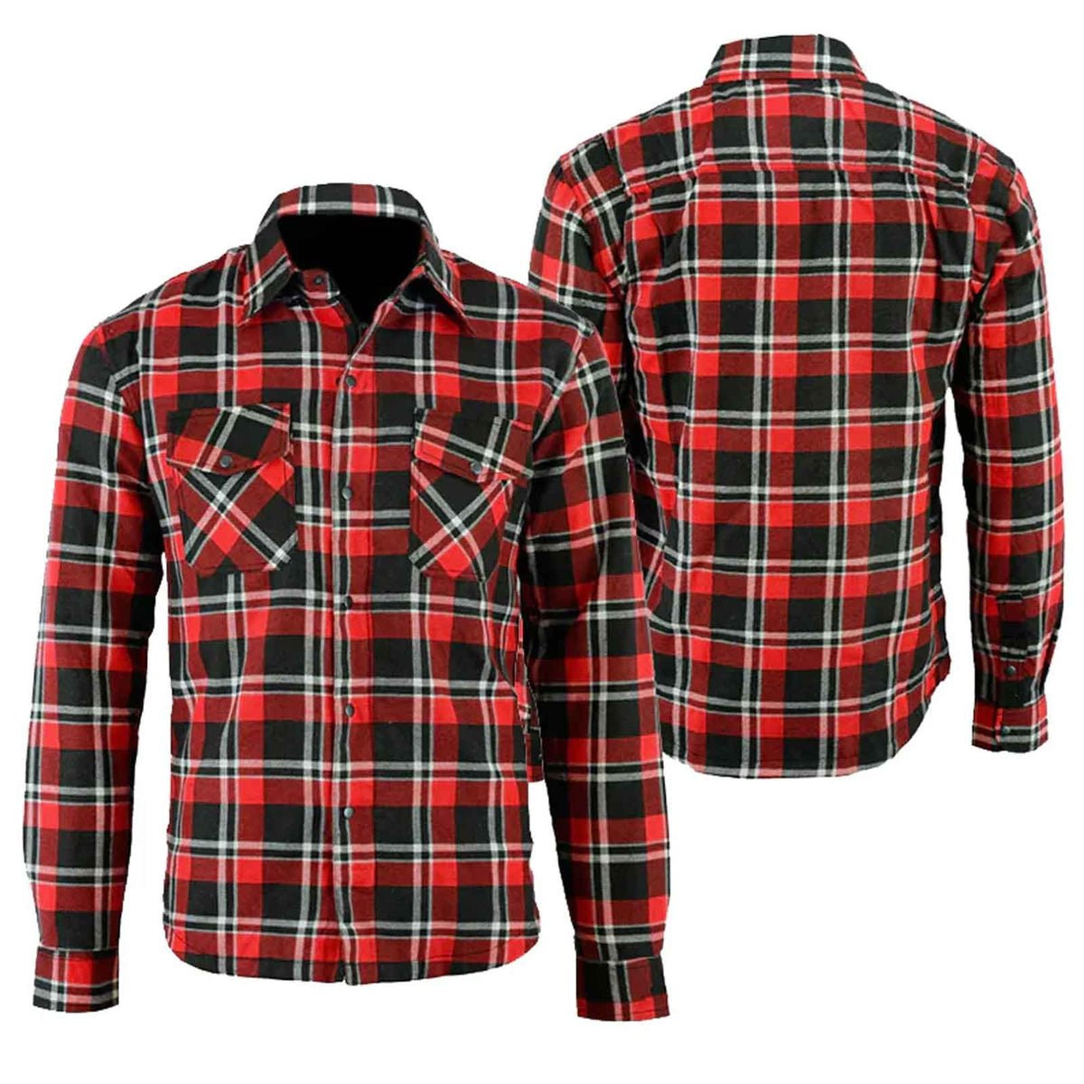 Regals Leather Red/White Exo Motorcycle Flannel Shirt with Kevlar Lining – CE Protective Riding Gear