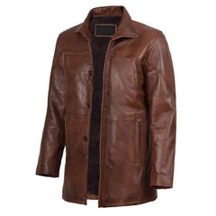 Regals Leather Durable Bristol Men's Vintage Cognac Brown Leather Car Coat