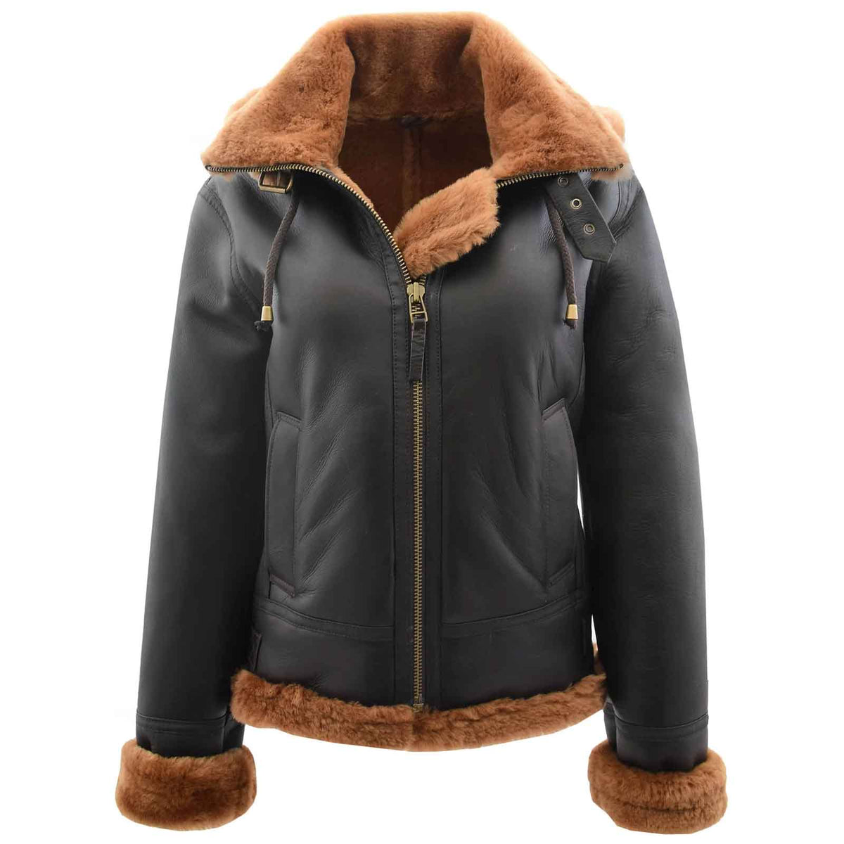Women's Genuine Sheepskin B3 Pilot Jacket – Naomi Brown with Detachable Hood