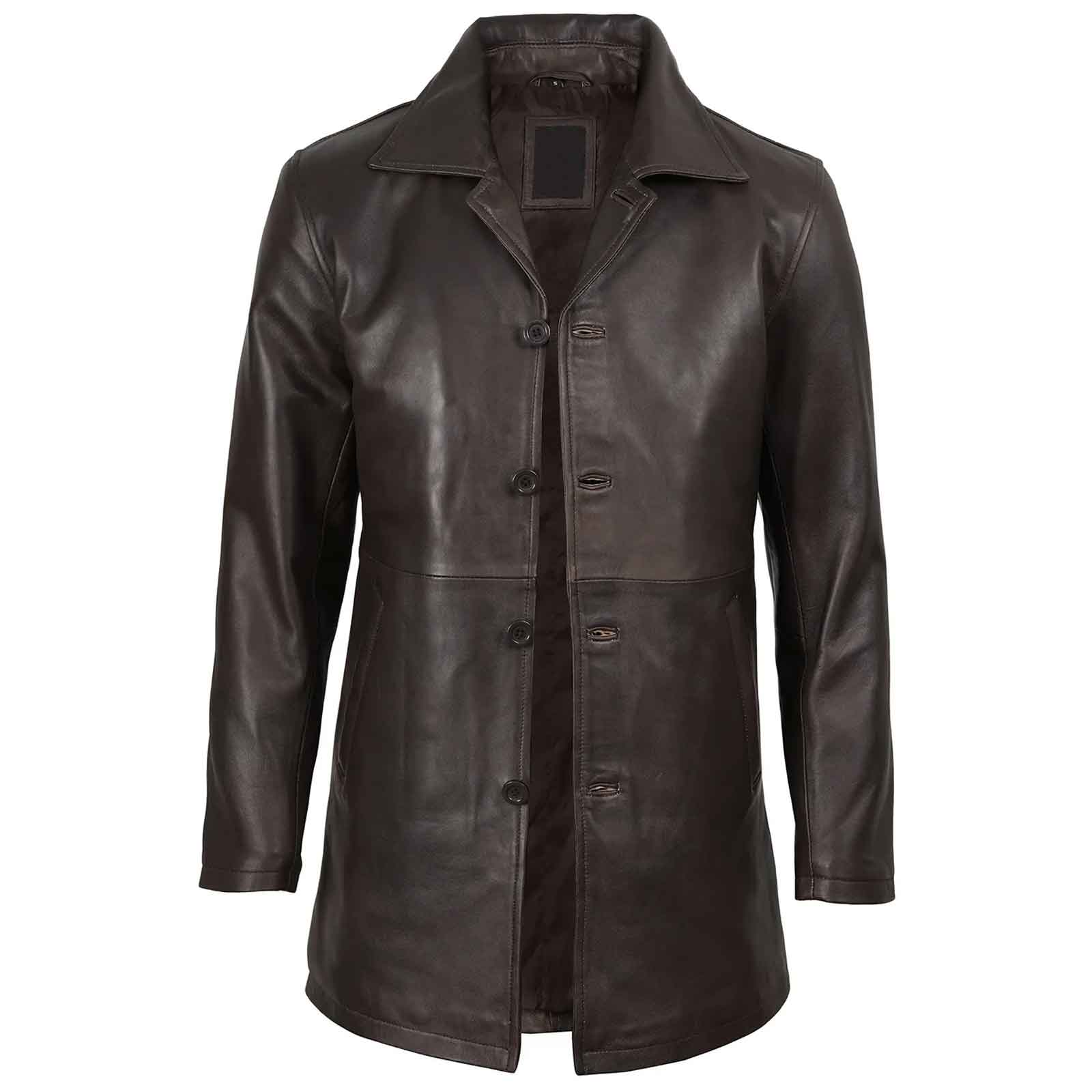 Handmade Vintage Men's Distressed Dark Brown Real Leather Car Coat | Regals Leather